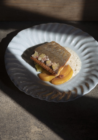 salmon at furin restaurant, glurns, south tyrol